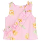 Girls Pink Ruffled Floral Short Set, 1, hi-res