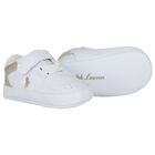 Baby Boys White & Gold Logo Pre Walker Shoes, 1, hi-res