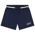 Girls Navy Blue Logo Shorts Set, 1, hi-res