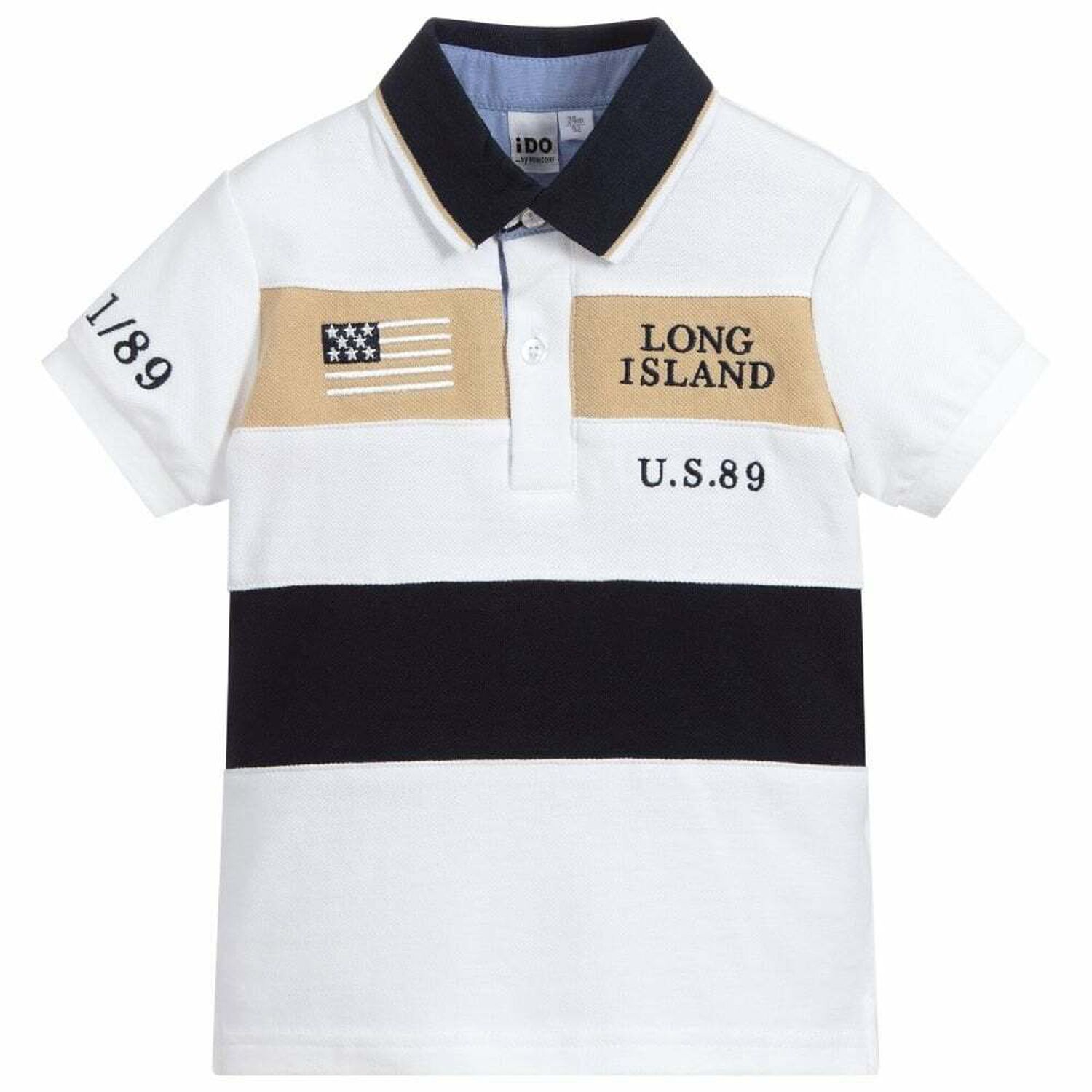 Boys White Embroidered Polo Shirt, 1, hi-res