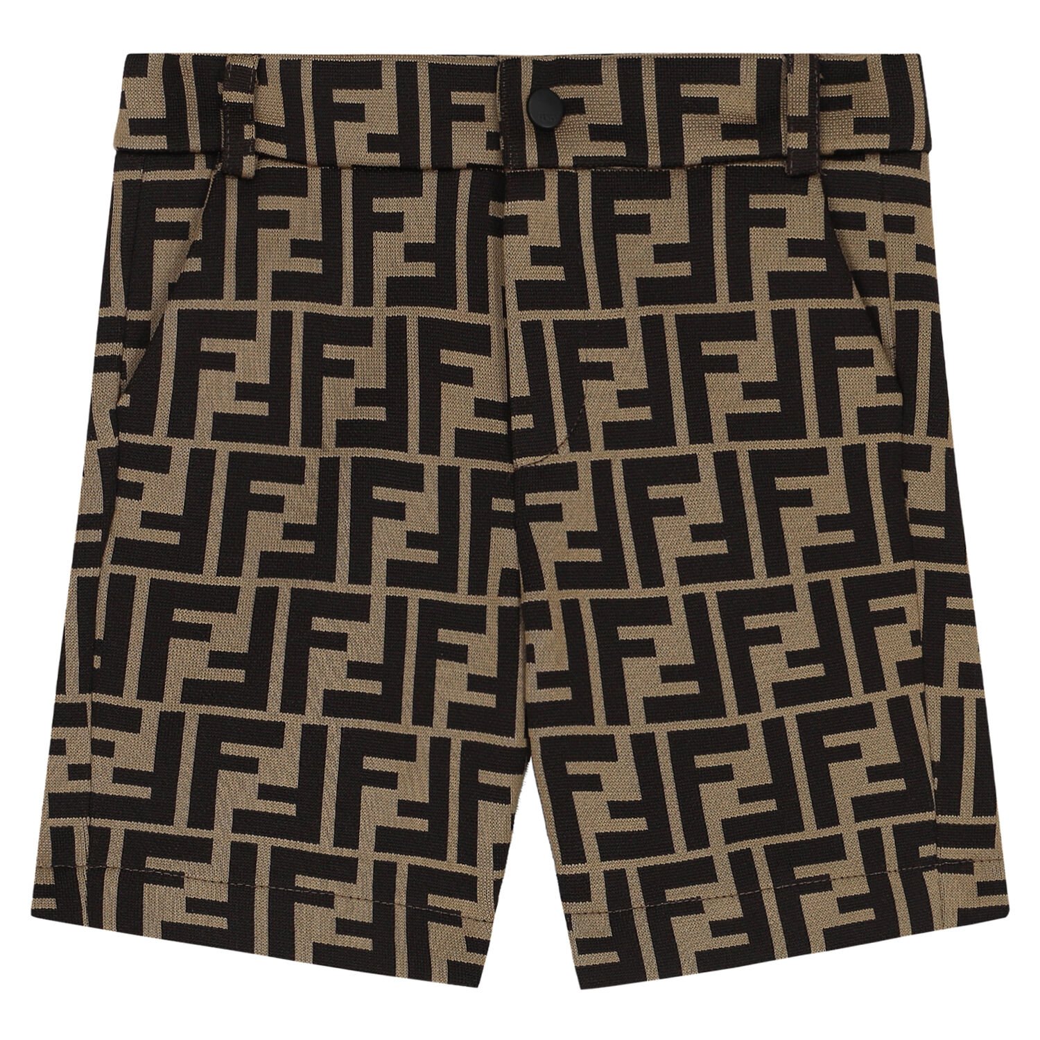 Baby Boys Beige FF Logo Shorts, 1, hi-res