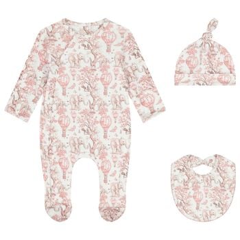 Baby Girls White & Pink Africa Babygrow Gift Set  