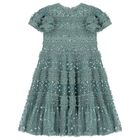Girls Green Sequin Tulle Dress, 2, hi-res