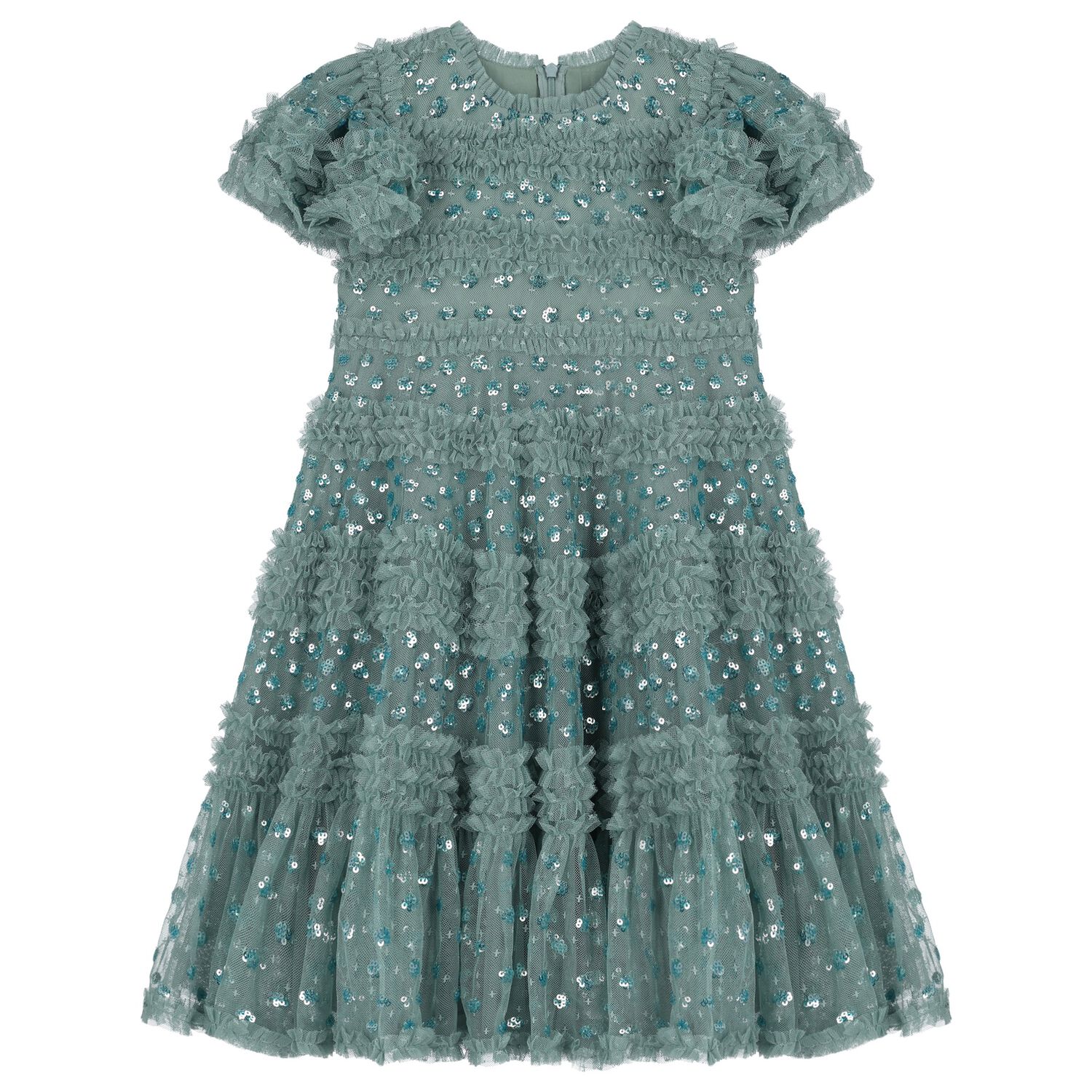 Girls Green Sequin Tulle Dress, 2, hi-res image number null