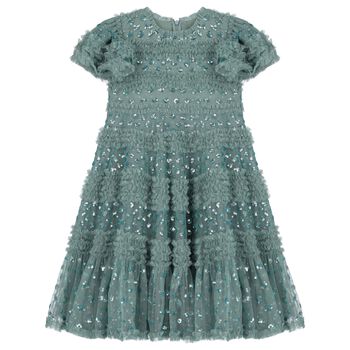 Girls Green Sequin Tulle Dress