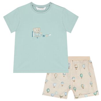 Baby Boys Aqua & Beige Elephant Shorts Set