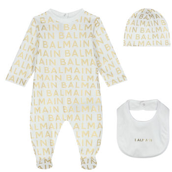 White & Gold Logo Babygrow Gift Set