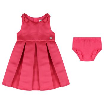 Younger Girls Pink Satin Dress Set