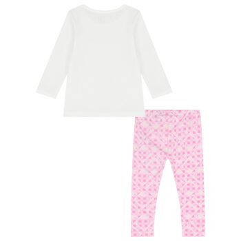 Baby Girls White & Pink Heart Leggings Set
