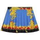 Girls Blue & Gold Barocco Pleated Skirt, 1, hi-res