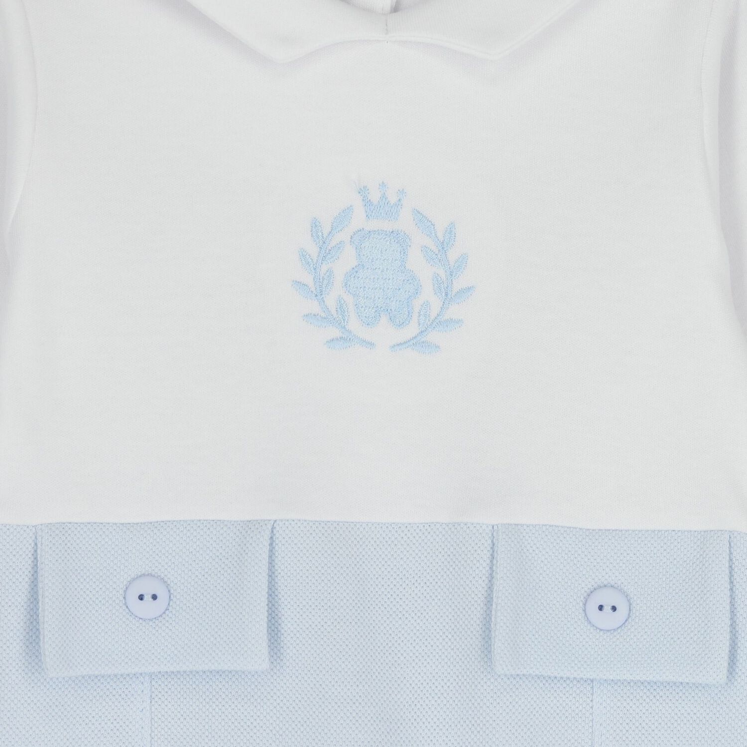 Baby Boys White & Blue Teddy Babygrow, 1, hi-res