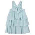 Girls Blue Bow Tiered Dress, 3, hi-res