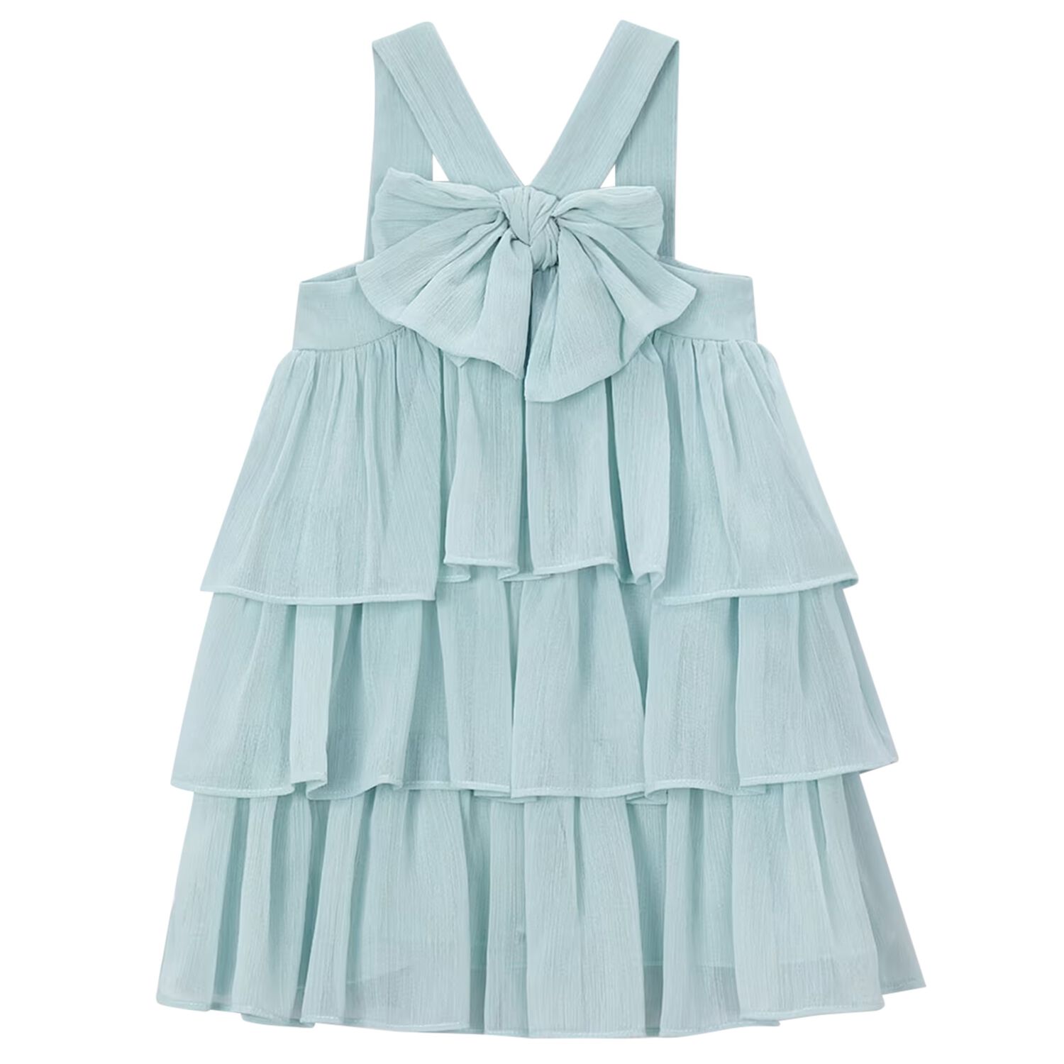 Girls Blue Bow Tiered Dress, 3, hi-res