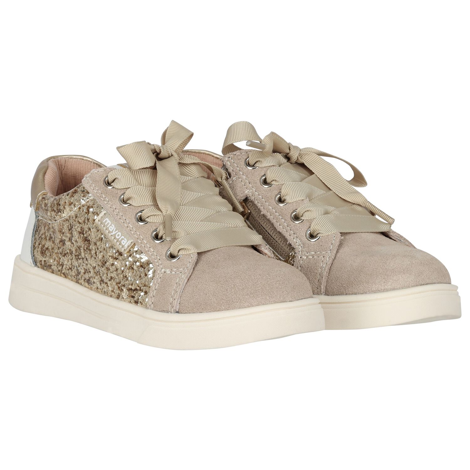 Girls Gold Logo Glitter Trainers, 1, hi-res