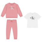 Baby Girls Pink & White Tracksuit 3-Piece Set, 7, hi-res