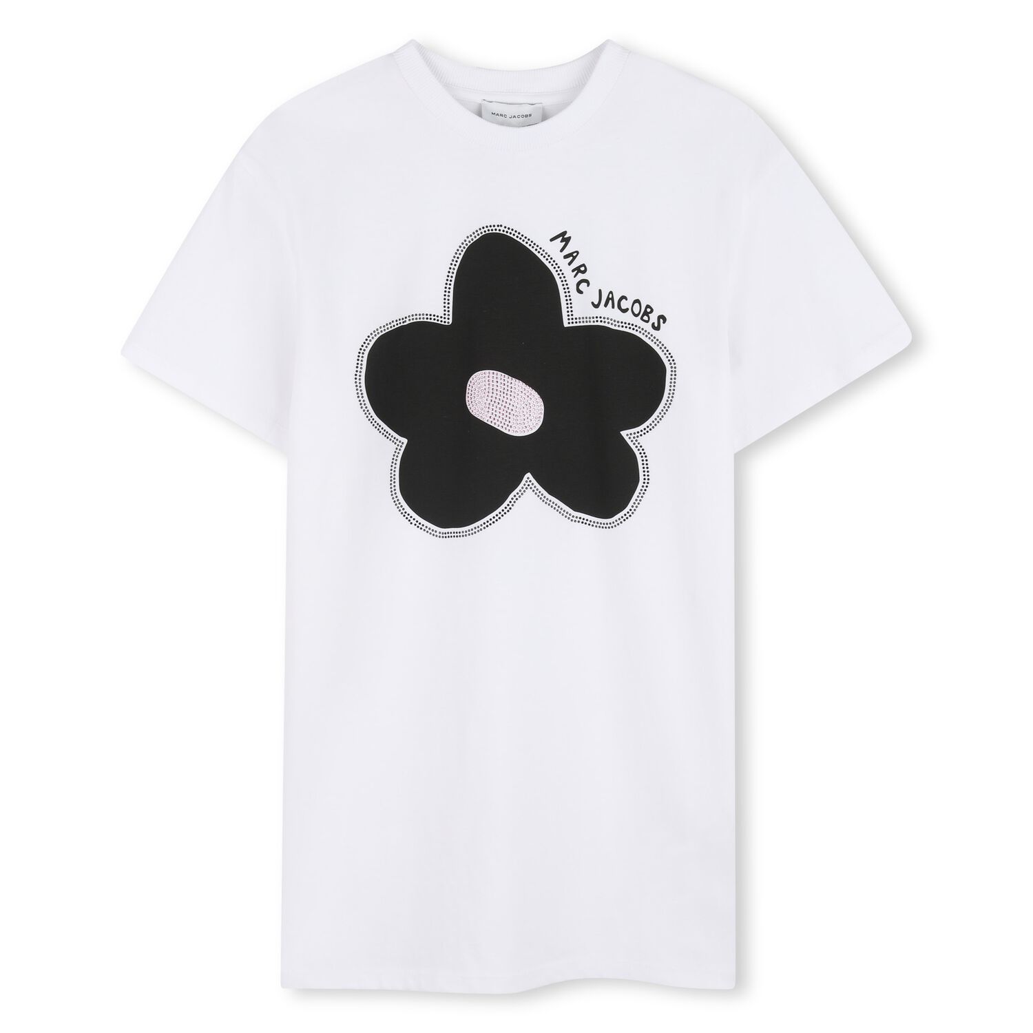 Girls White Embellished Flower Dress, 1, hi-res