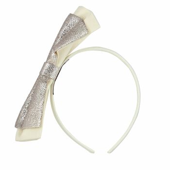 Girls Gold & White Bow Headband