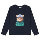 Boys Navy Blue Teddy Bear Sweatshirt, 1, hi-res