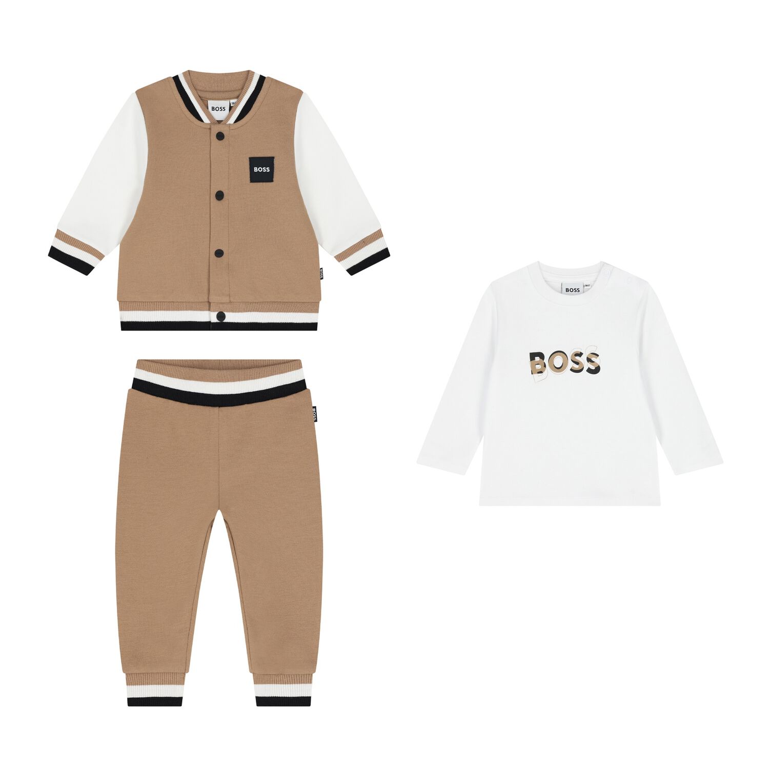 Baby Boys Beige & White Logo Tracksuit Gift Set, 1, hi-res