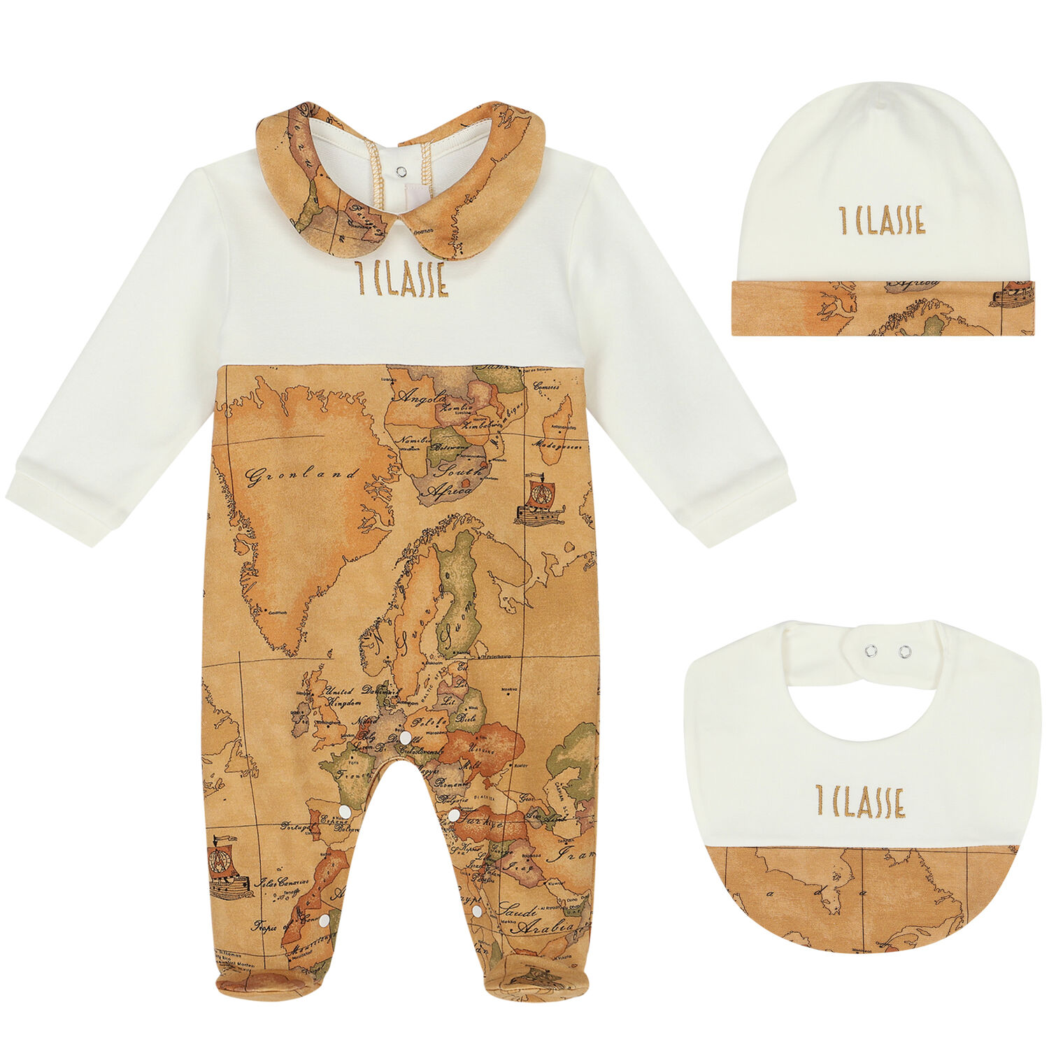 Ivory & Beige Geo Map Babygrow Set, 3, hi-res
