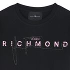 Girls Black Embellished Logo T-Shirt, 1, hi-res