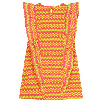 Girls Pink & Orange Wavy Stripe Ruffle Dress