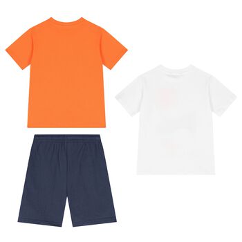 Boys White, Orange & Blue Shorts Set