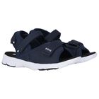 Boys Navy Blue Logo Sandals, 2, hi-res