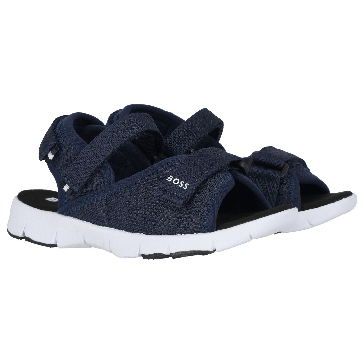 Boys Navy Blue Logo Sandals, 2, hi-res image number null