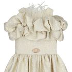 Girls Gold Logo Ruffled Dress, 1, hi-res