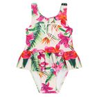 Younger Girls Pink & Ivory Logo Swimsuit, 1, hi-res