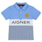 Younger Boys Blue Logo Polo Shirt, 1, hi-res