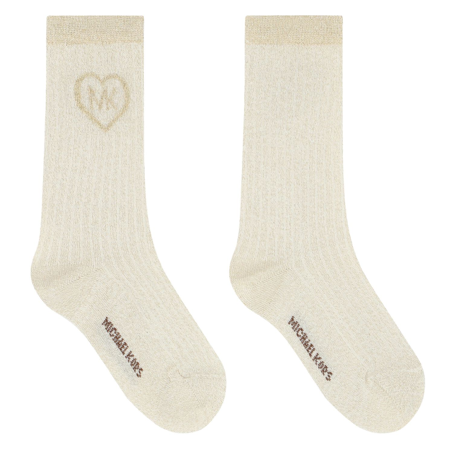 Girls Ivory & Gold Logo Socks, 1, hi-res image number null