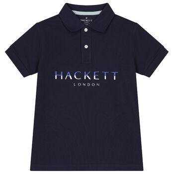 Hackett London Boys Navy Cotton Logo Polo Shirt, 2 Boys Navy Cotton Logo Polo Shirt