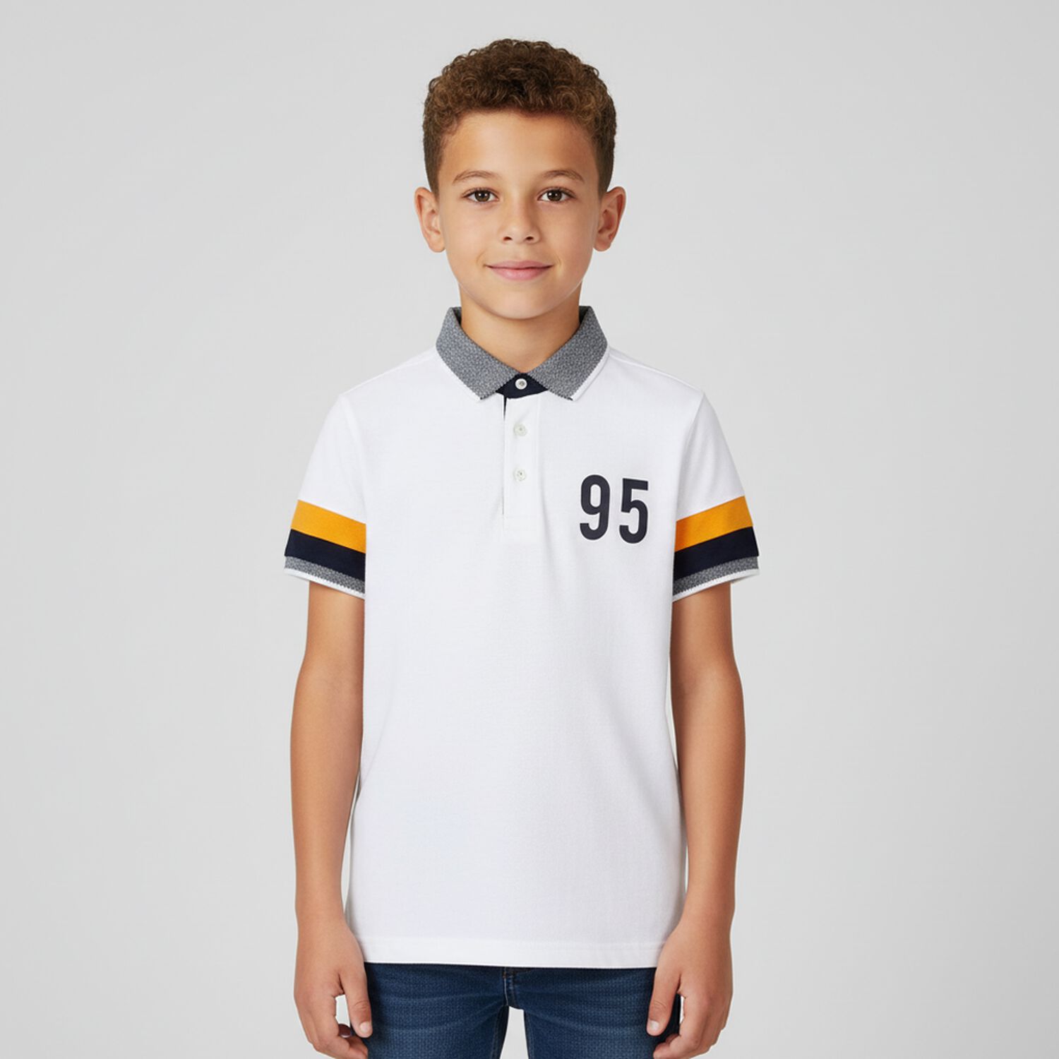 Boys White Cotton Polo Shirt, 2, hi-res
