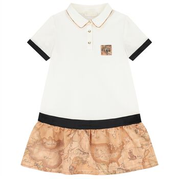 Girls Ivory & Beige Geo Map Dress