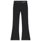 Girls Black Logo Ribbed Leggings, 1, hi-res