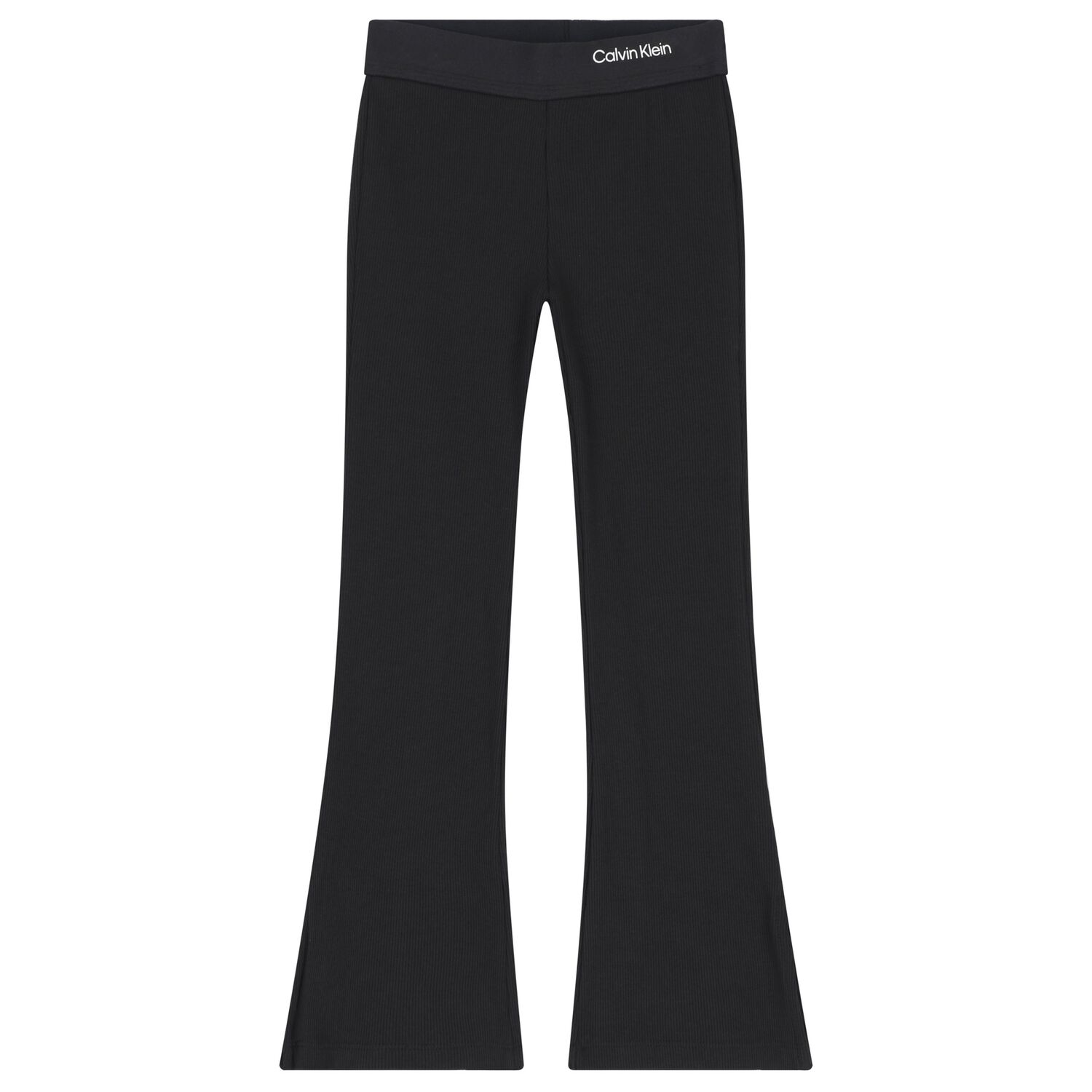 Girls Black Logo Ribbed Leggings, 1, hi-res