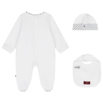 Baby Boys White & Navy Blue Logo Babygrow Gift Set