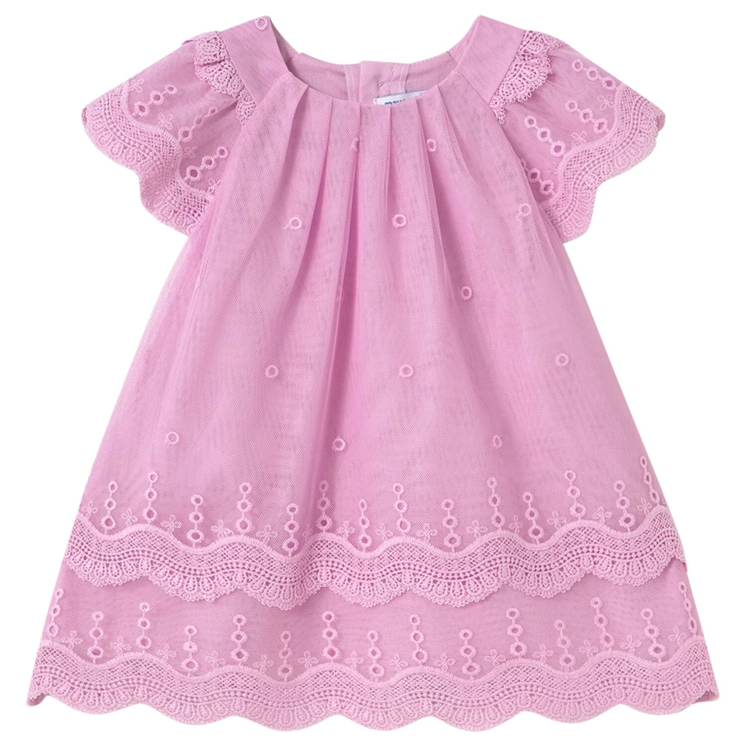 Younger Girls Pink Embroidered Tulle Dress, 1, hi-res