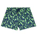 Boys Navy Blue Shark Swim Shorts, 1, hi-res