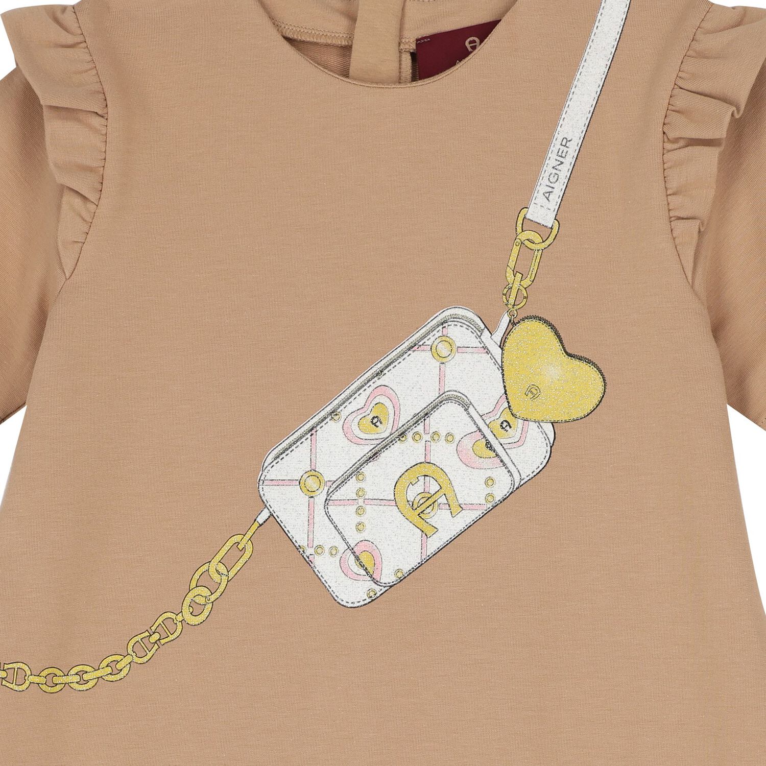 Girls Beige Logo Bag Dress, 2, hi-res image number null
