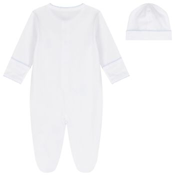 Baby Boys White & Blue Teddy Bear Time Babygrow Set