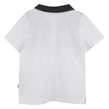 Younger Boys White & Beige Logo Polo Shirt