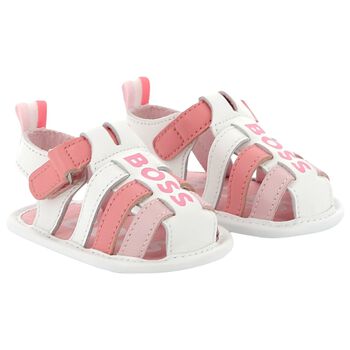 Baby Girls White & Pink Logo Sandals