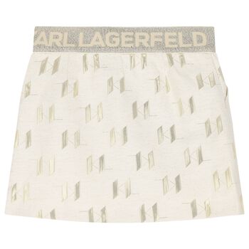 Girls Ivory & Gold Logo Jacquard Skirt