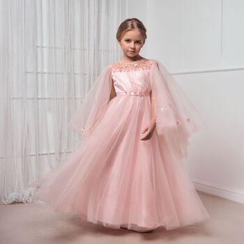 Girls Cornelia Pink Layered Tulle Floral Dress