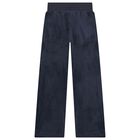 Girls Navy Blue Crystal Embellished Diamant&eacute; Logo Trousers, 1, hi-res