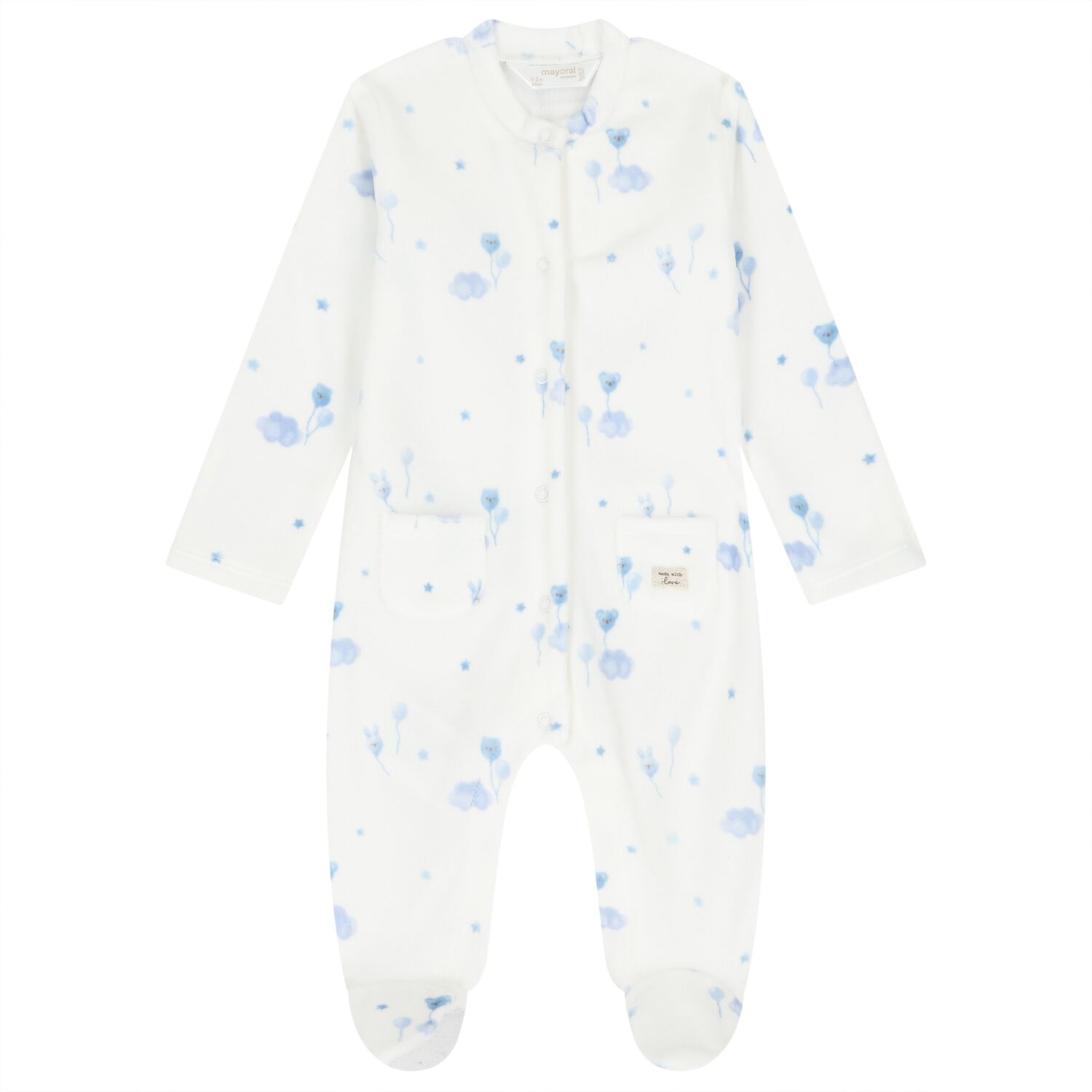 Baby Boys Ivory & Blue Balloon Babygrow, 2, hi-res