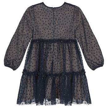 Girls Navy Blue Heart Tulle Dress
